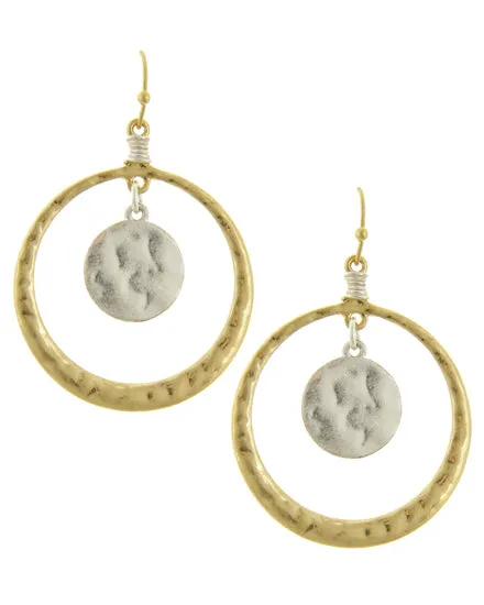 Geometric Hammered Two-Tone Dangle Earrings