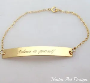 Gold Bar Bracelet with Custom Nameplate