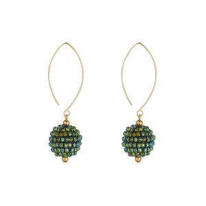 Gold Filled Small Forest Green Crystal Cluster Oval Open Earrings