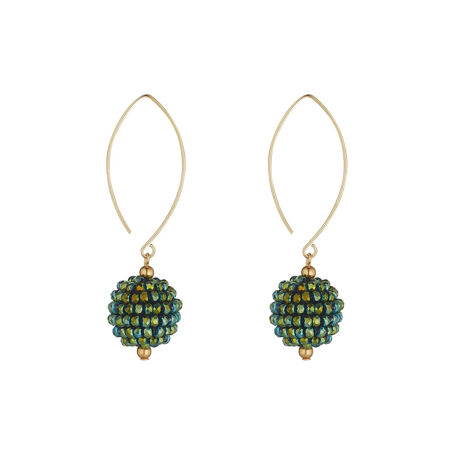 Gold Filled Small Forest Green Crystal Cluster Oval Open Earrings