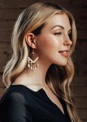 Gold Geometric Beaded Dangle Earrings
