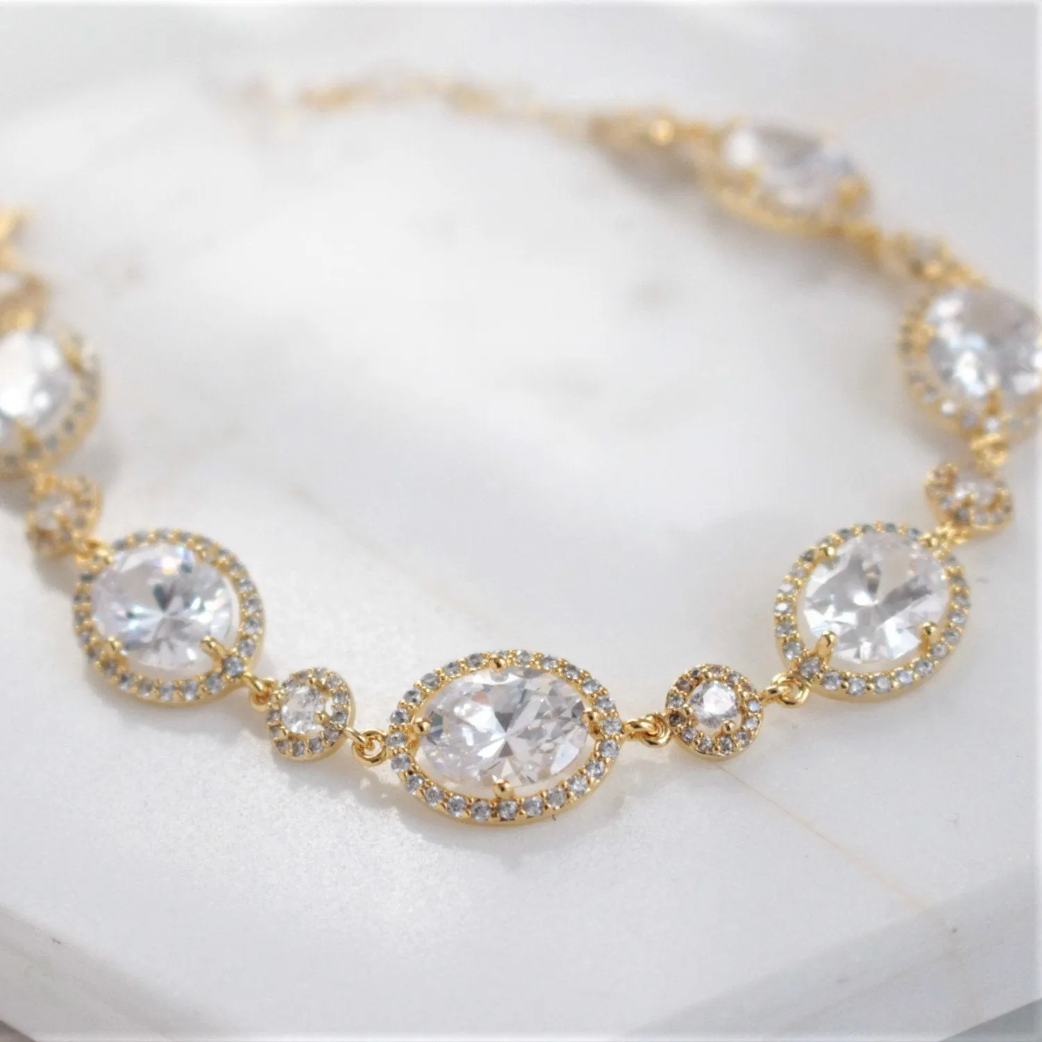 Gold Oval Cubic Zirconia Crystal Bracelet