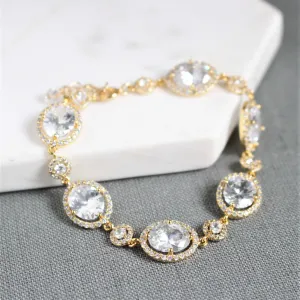 Gold Oval Cubic Zirconia Crystal Bracelet