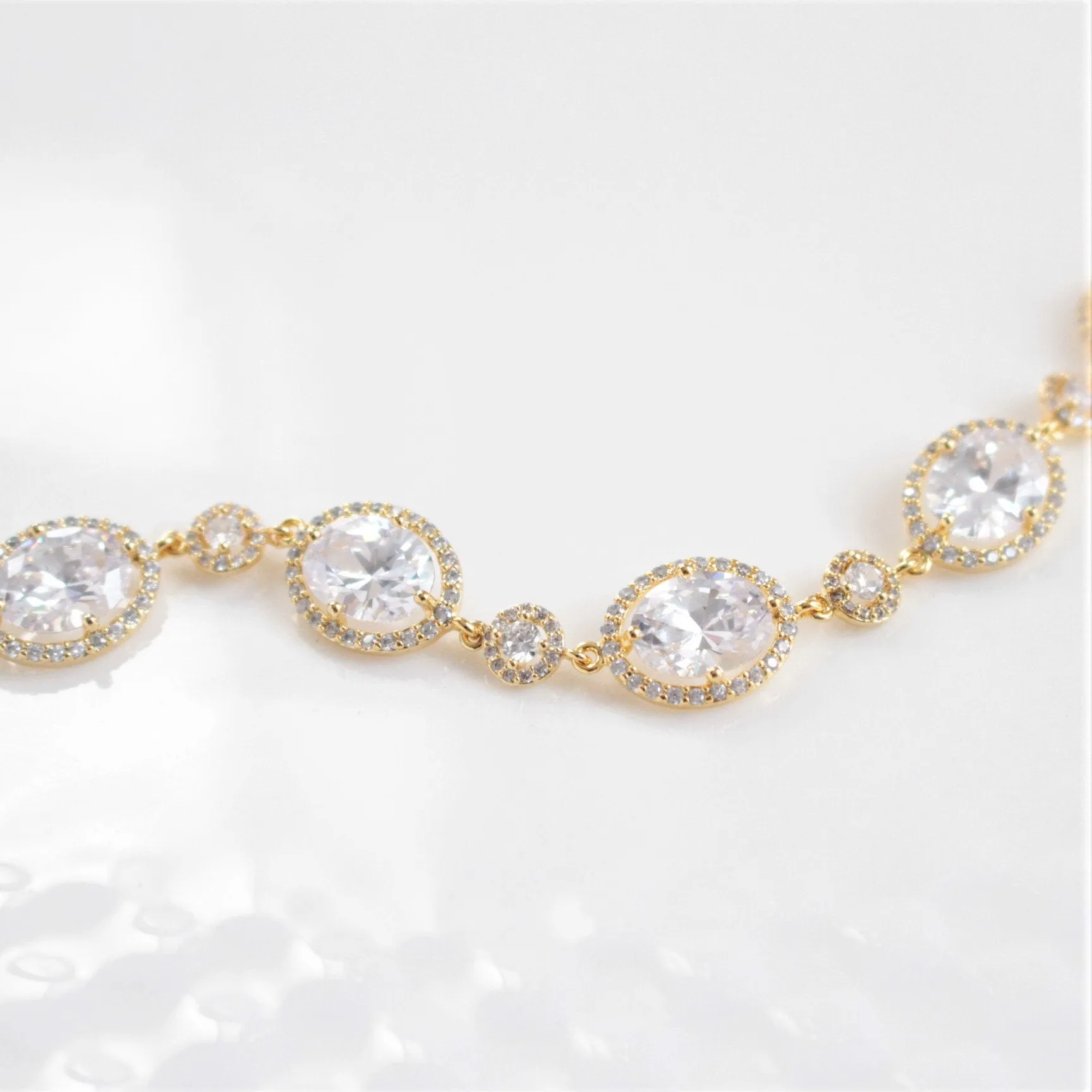 Gold Oval Cubic Zirconia Crystal Bracelet