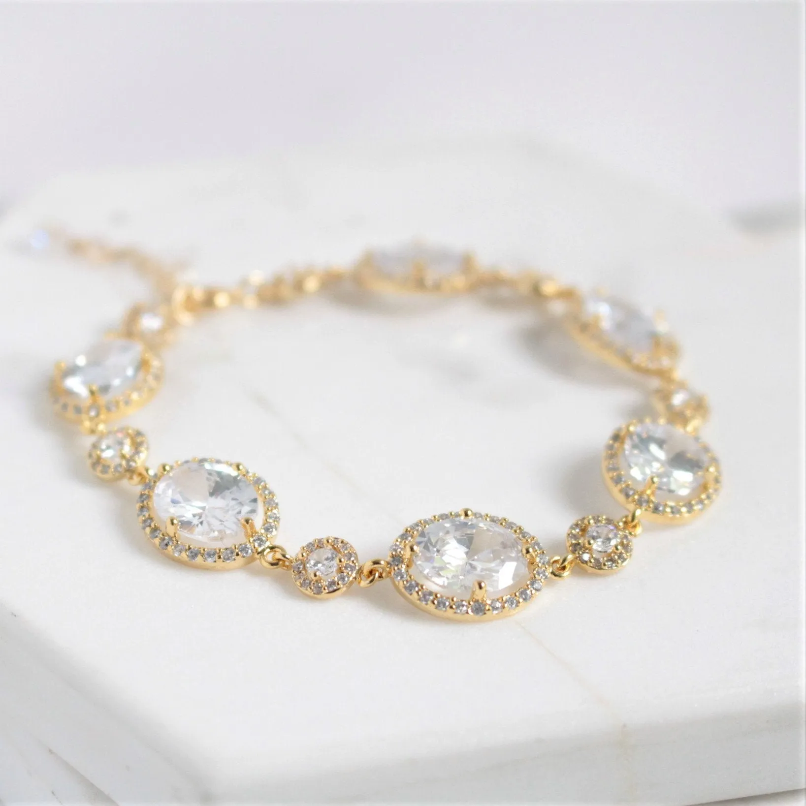 Gold Oval Cubic Zirconia Crystal Bracelet
