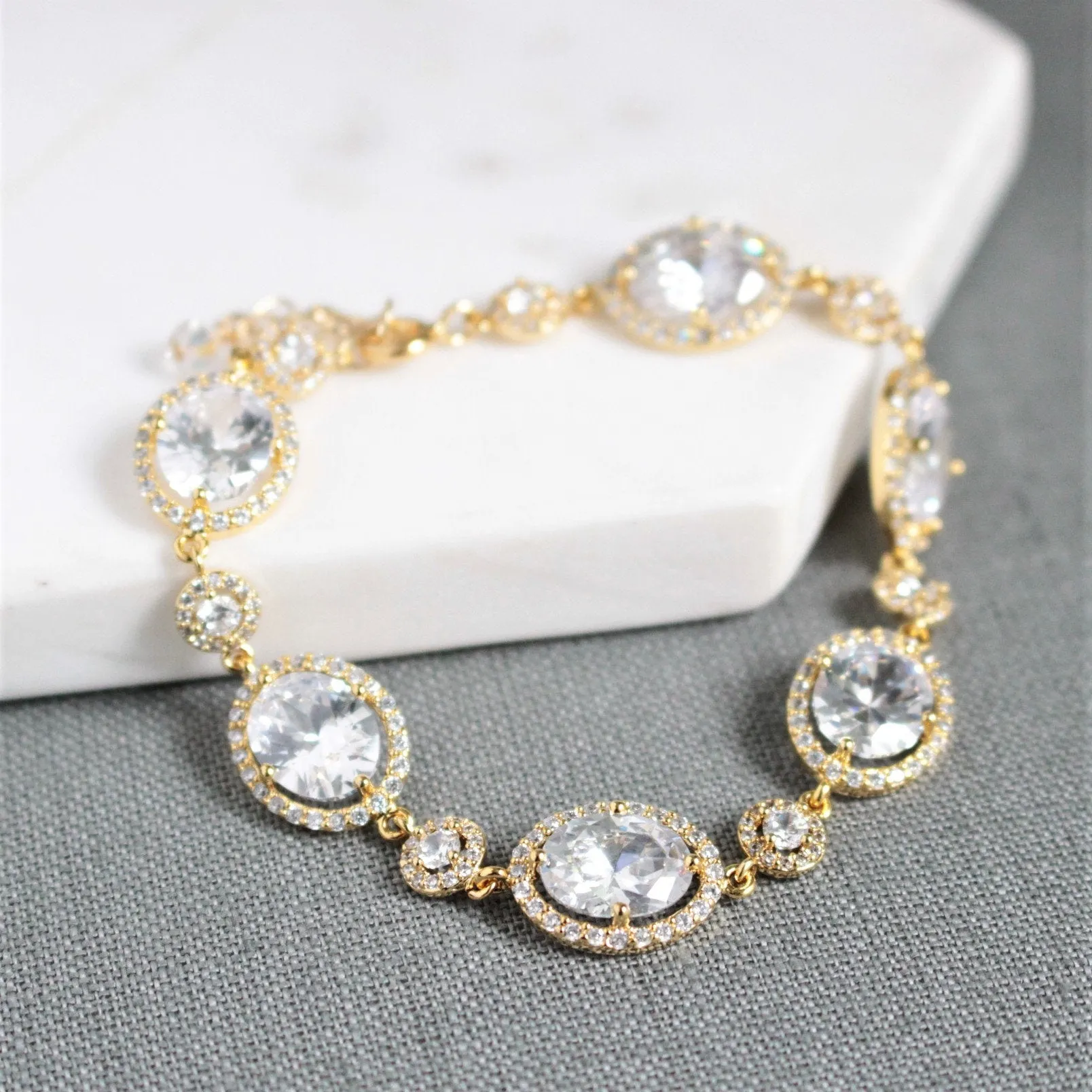 Gold Oval Cubic Zirconia Crystal Bracelet