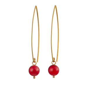 Gold Plated Long Sterling Silver Threader Earrings with a Coral Drop