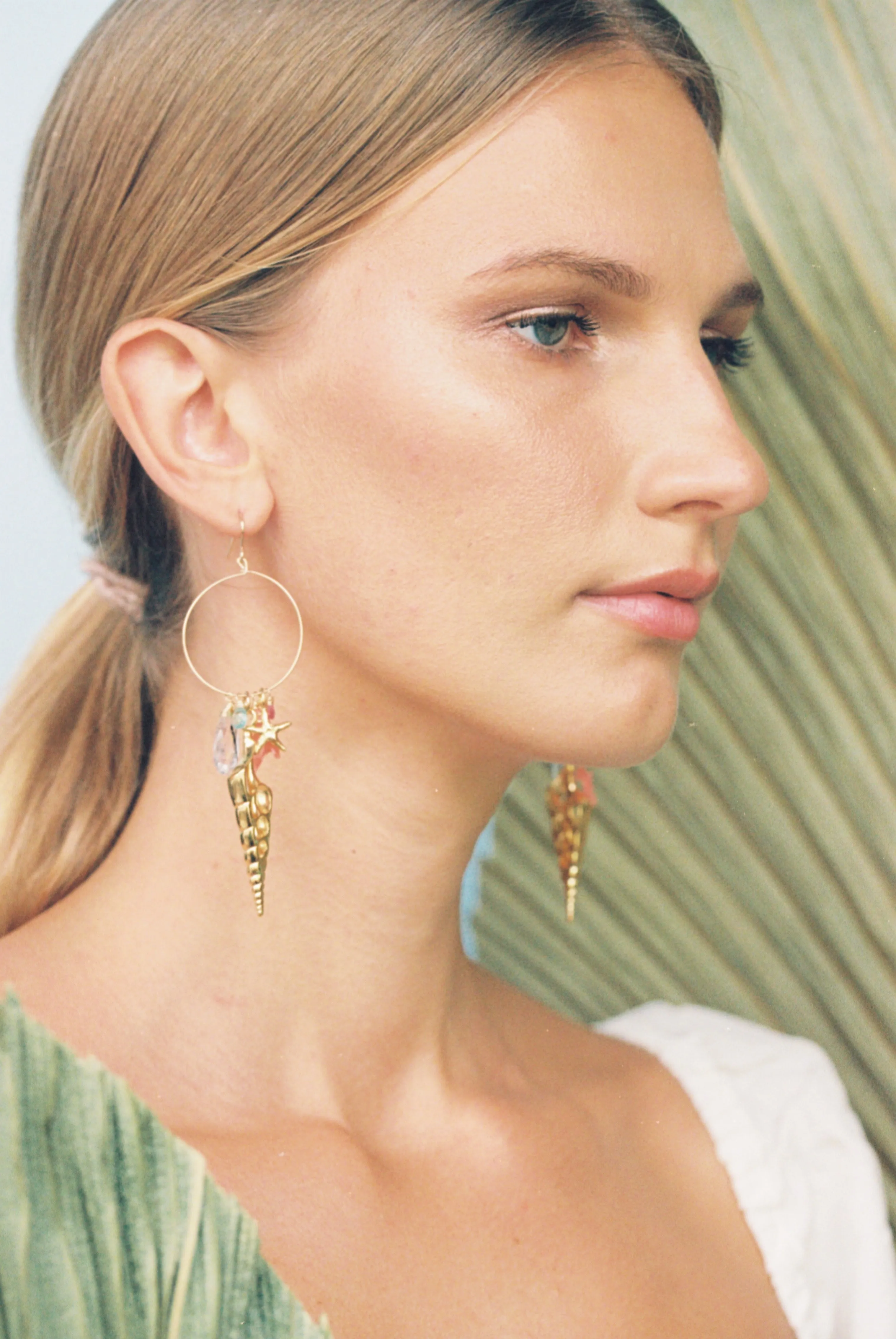 Gold Shell Hoop Earrings