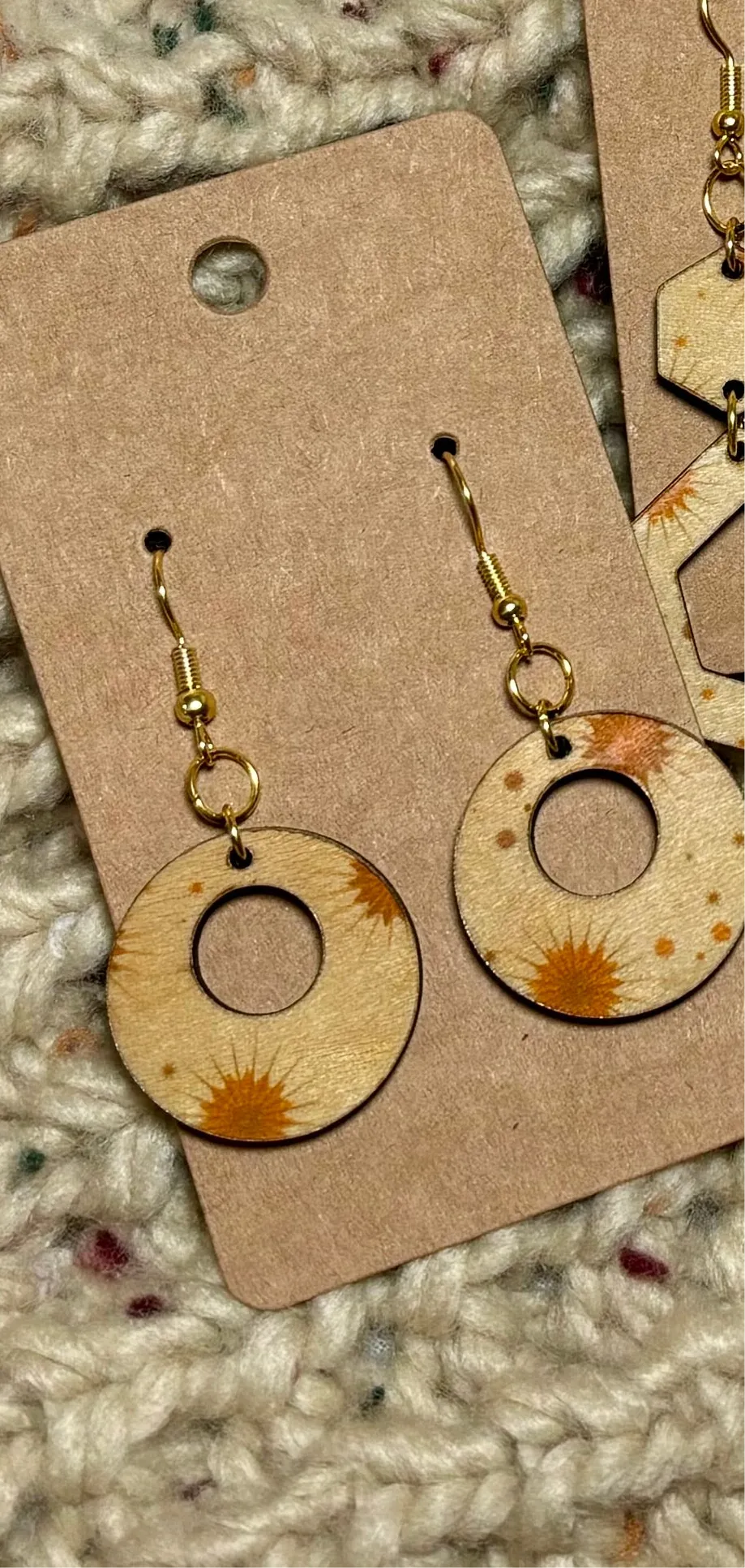 Golden Starburst - Open Hexagons & Circles - Wood Earrings