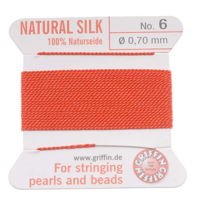 Griffin Silk Beading Cord & Needle Size 6 Coral Orange