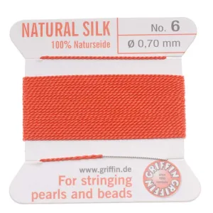 Griffin Silk Beading Cord & Needle Size 6 Coral Orange