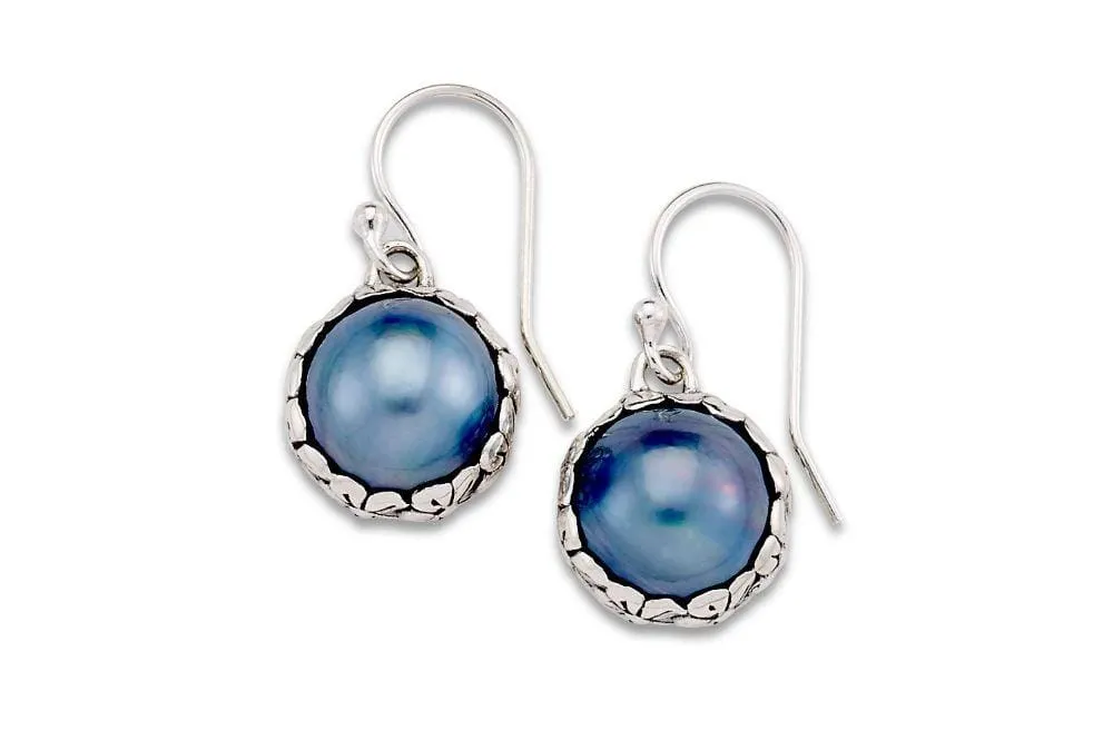 Gunung Earrings- Blue Mabe Pearl