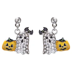Halloween Costume Jewelry Crystal Rhinestone Goofy Pumpkin Ghost Earrings
