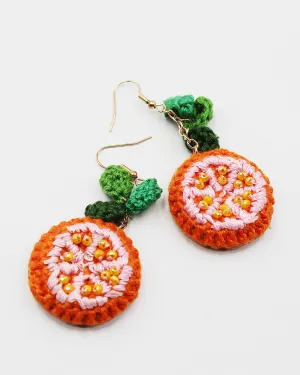Hand Knitted Orange Earrings