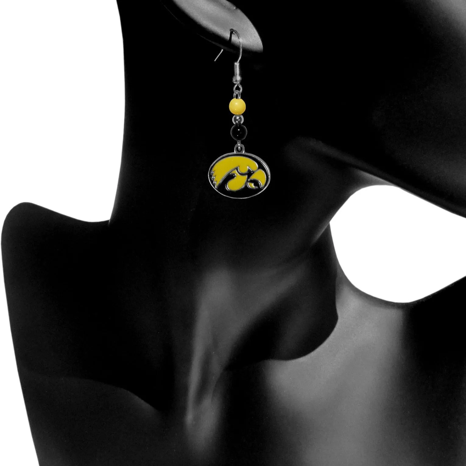 Iowa Hawkeyes Fan Bead Dangle Earrings