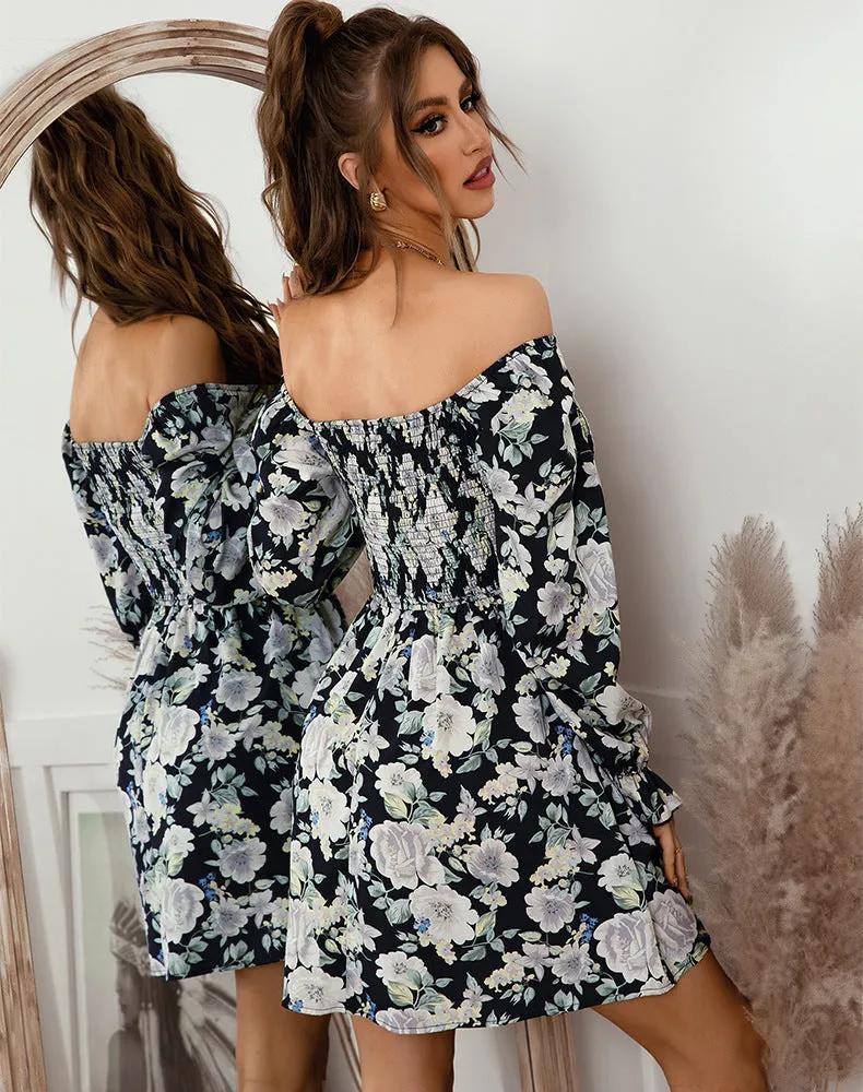 Isla Floral Square Neck Mini Dress - Black Multi