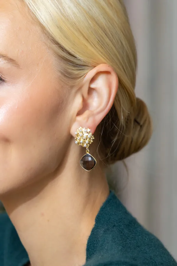 Jardin Hydrangea Smoky Quartz Earrings