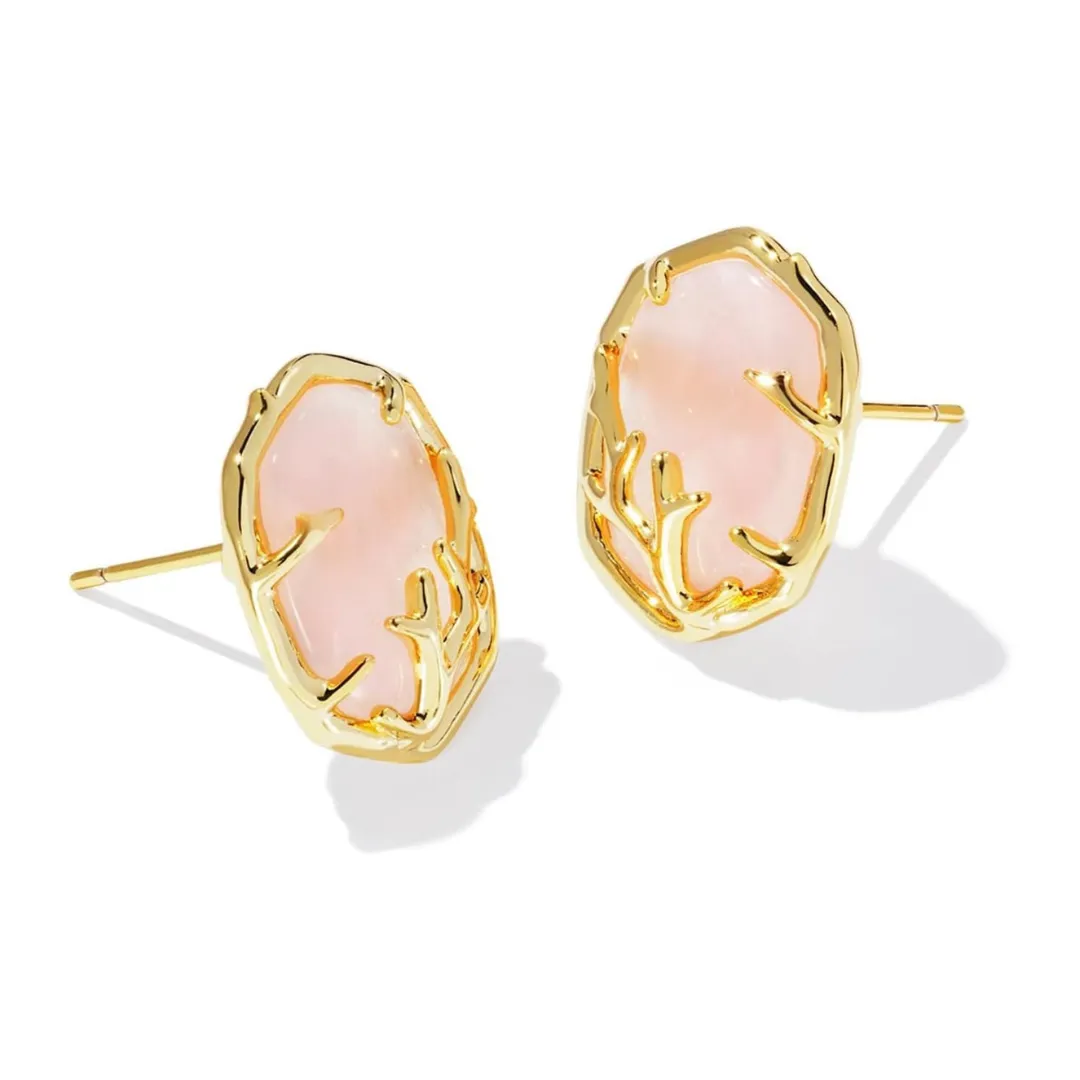 Kendra Scott Daphne Coral Frame Stud Earrings - Gold
