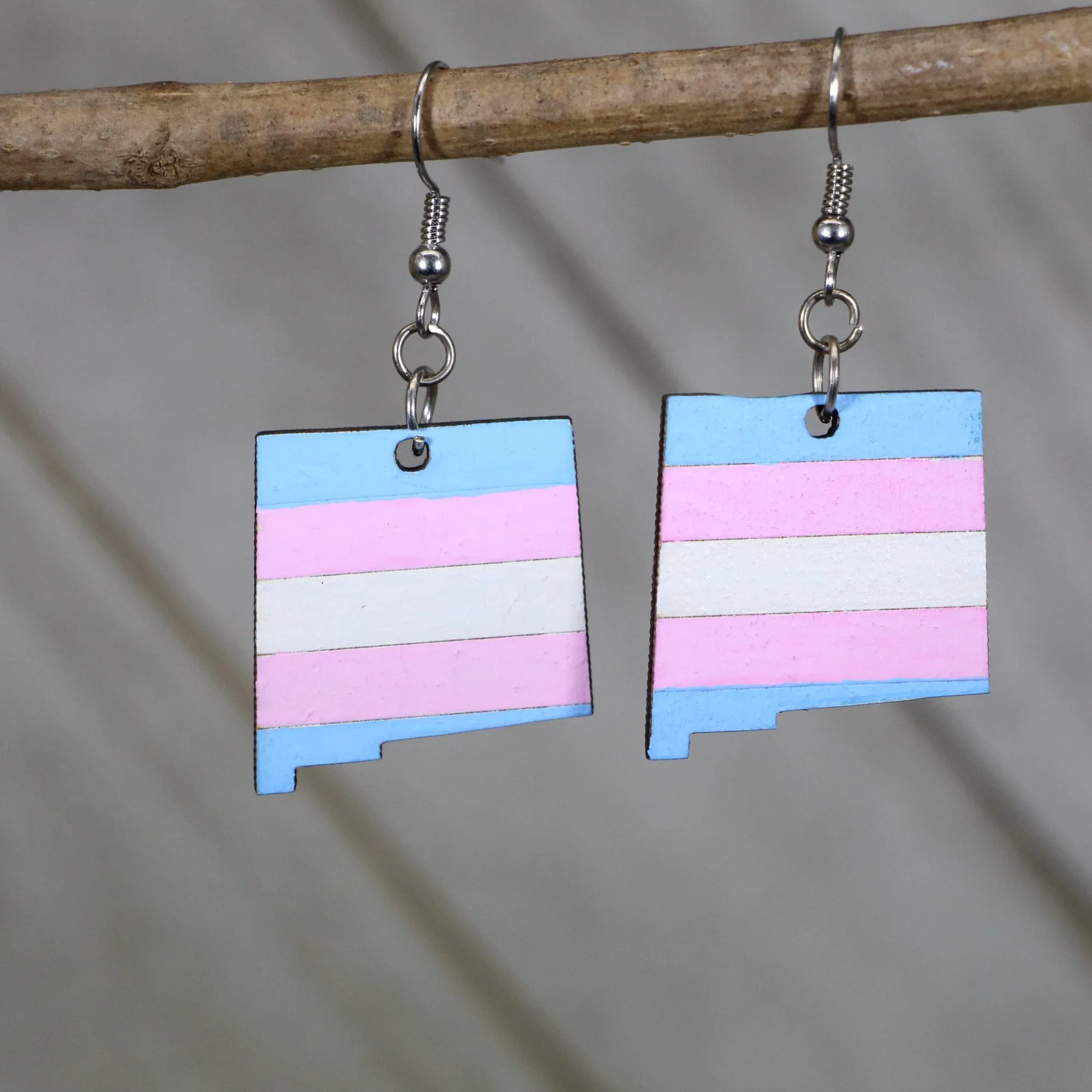 LGBTQIA  New Mexico Trans Flag Wooden Dangle Earrings by Cate's Concepts, LLC