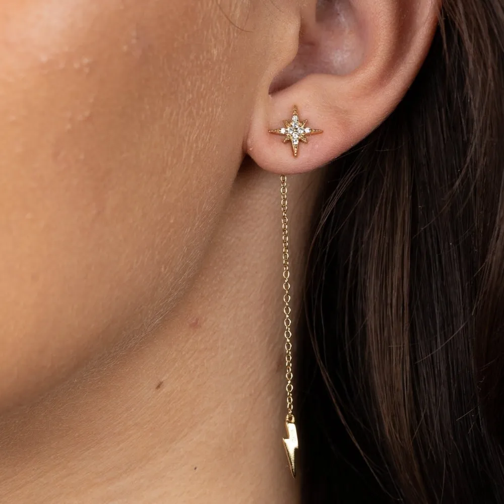 Lightning Chain Drop Stud Earrings - Gold - SPG-354-32