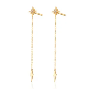 Lightning Chain Drop Stud Earrings - Gold - SPG-354-32
