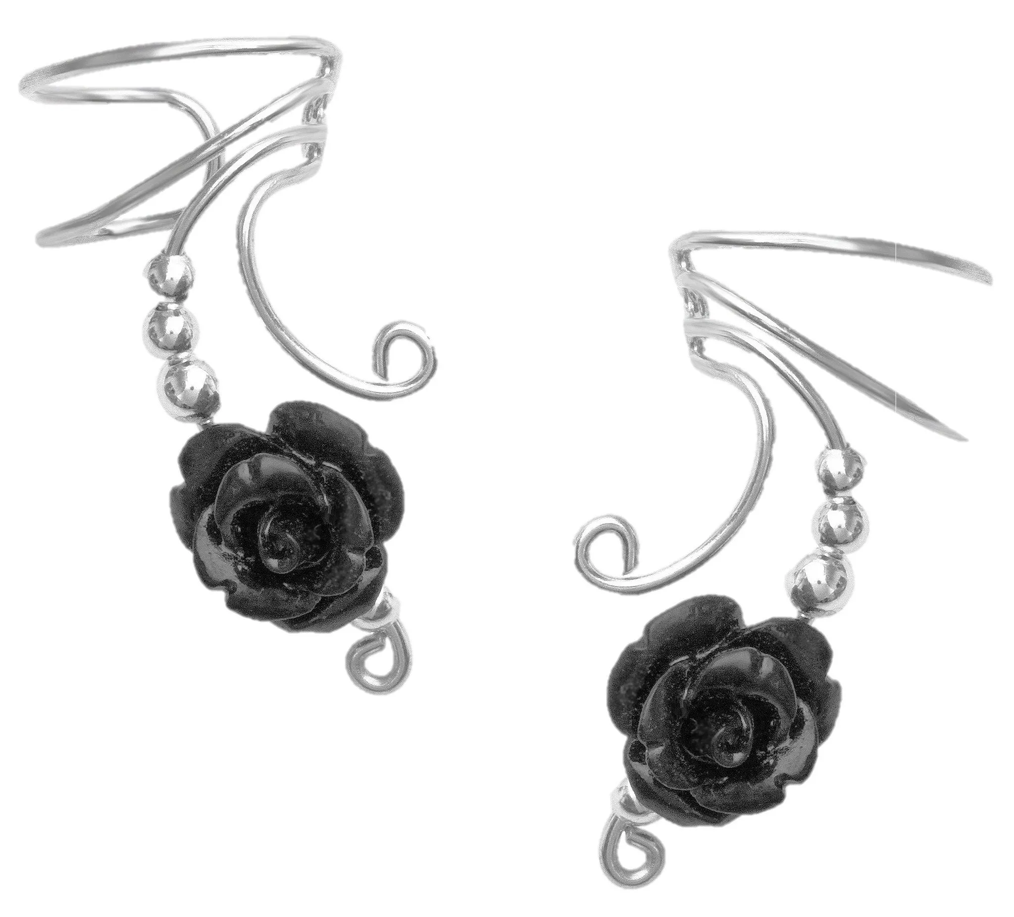 Long Black Rose Coral Ear Cuff
