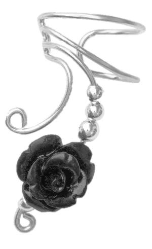 Long Black Rose Coral Ear Cuff