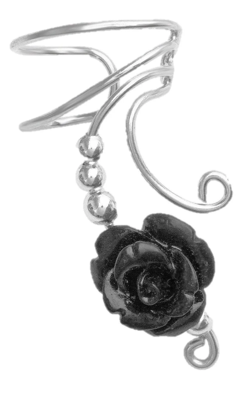 Long Black Rose Coral Ear Cuff