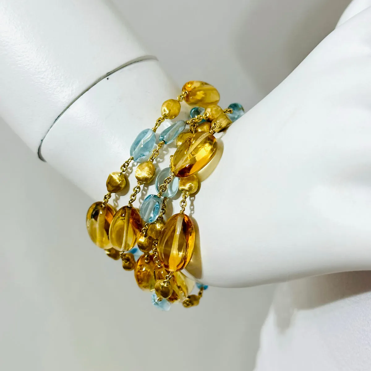 Marco Bicego 18K Gold 5 Strand Bracelet with Blue Topaz and Citrine
