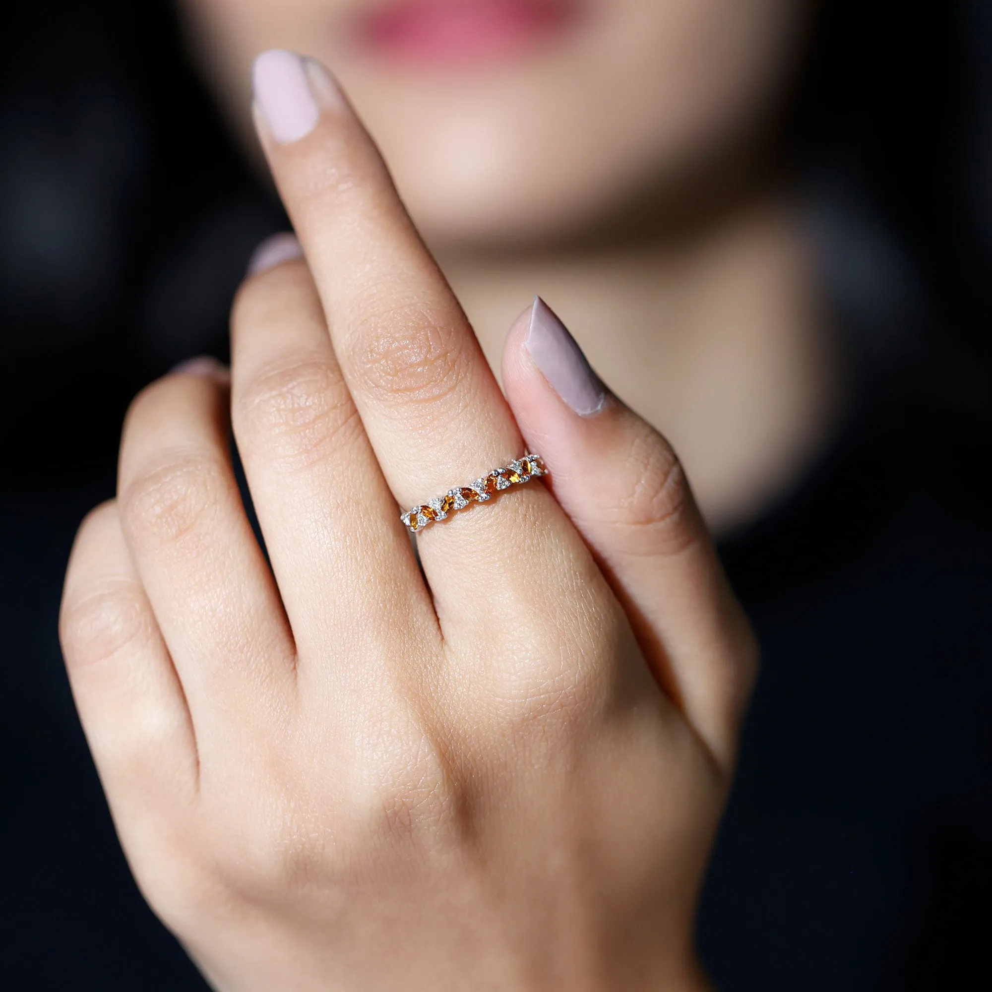 Marquise Citrine and Diamond Half Eternity Ring