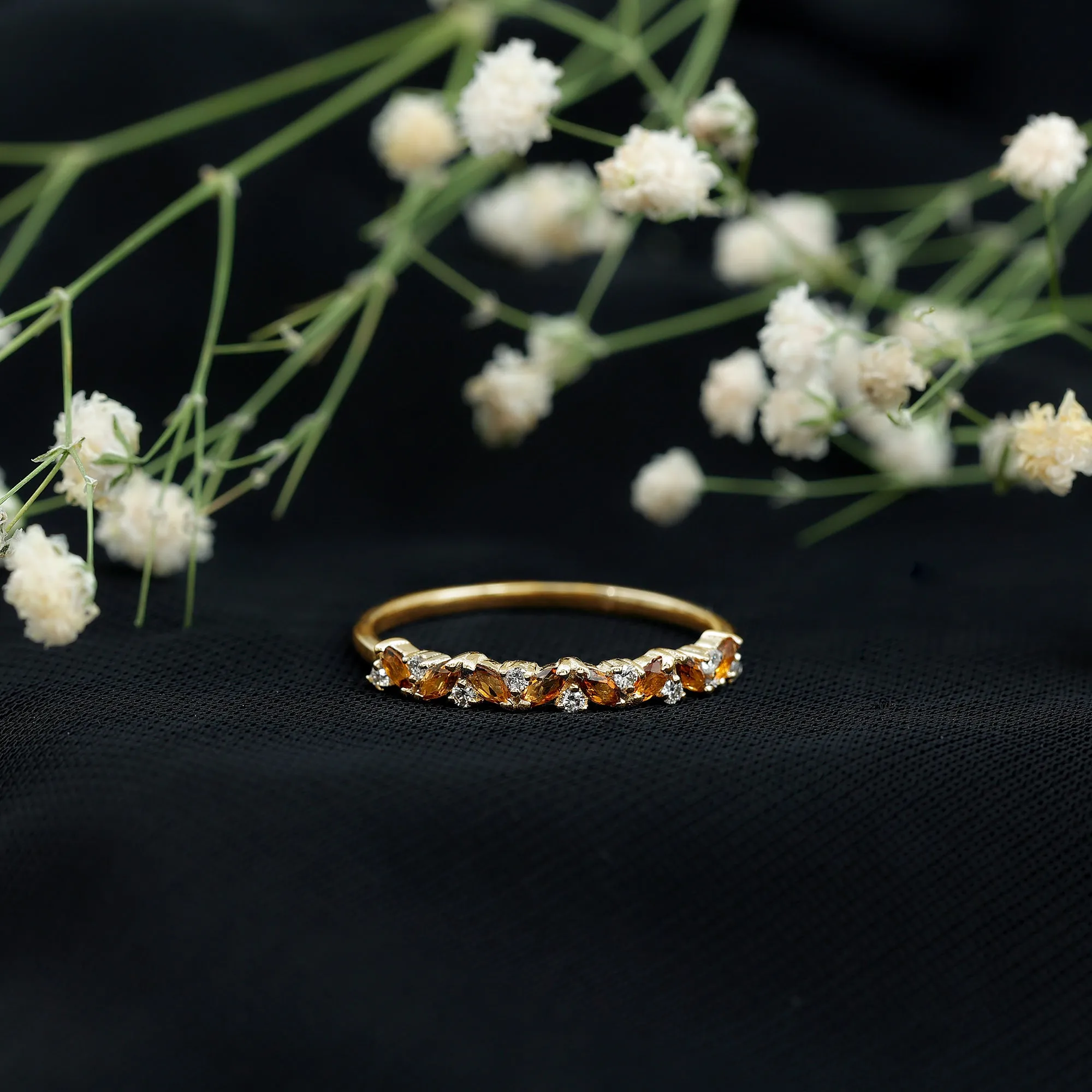 Marquise Citrine and Diamond Half Eternity Ring