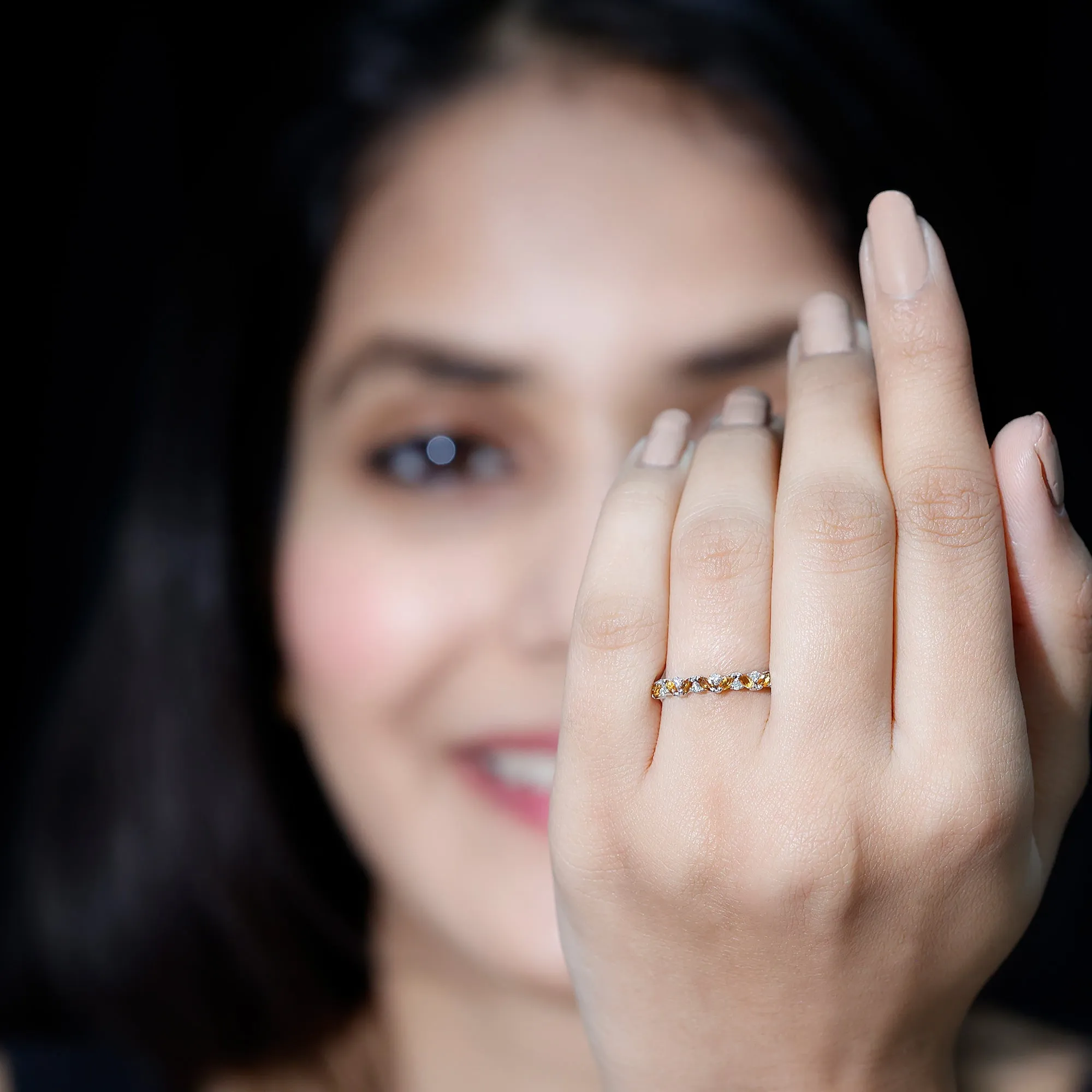 Marquise Citrine and Diamond Half Eternity Ring