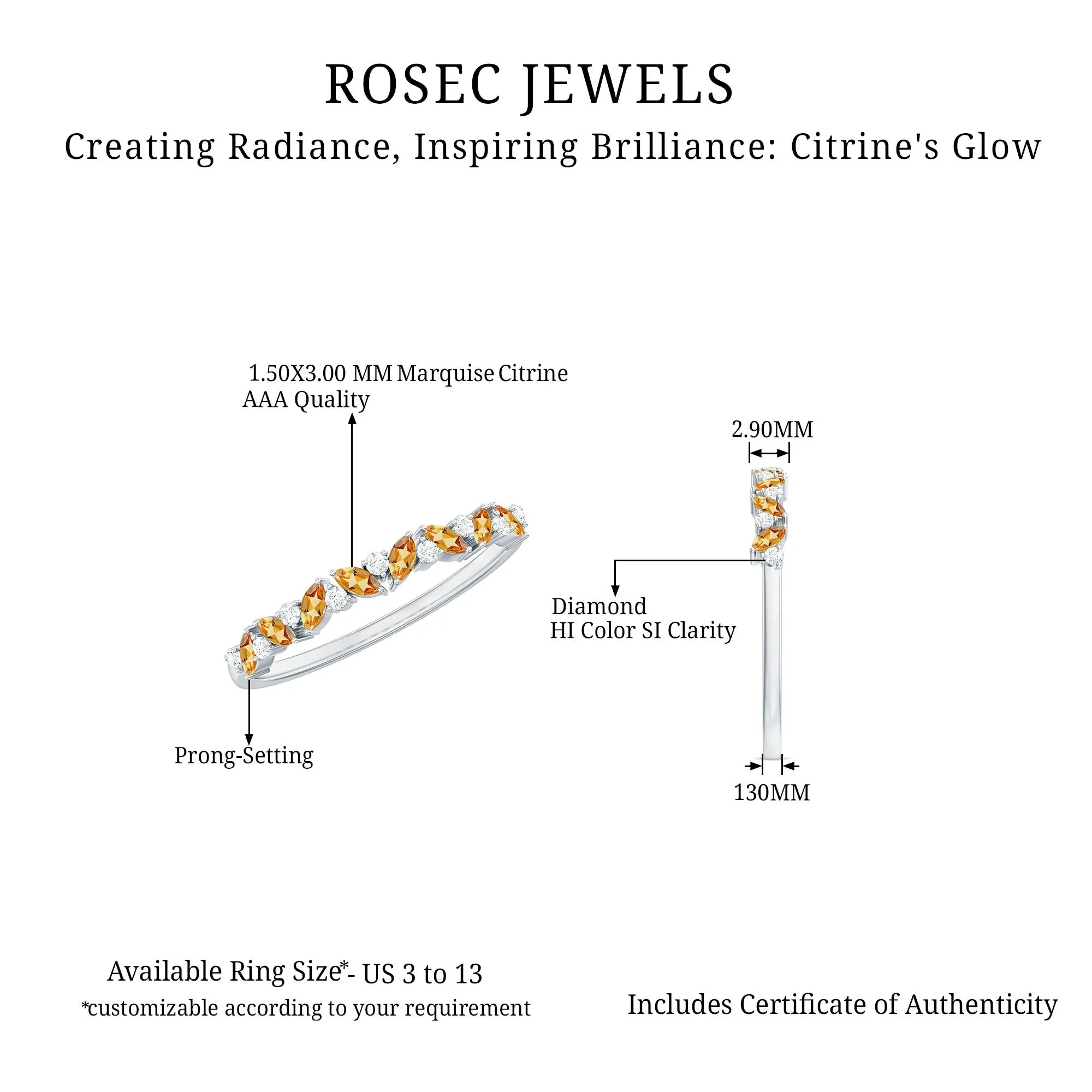 Marquise Citrine and Diamond Half Eternity Ring