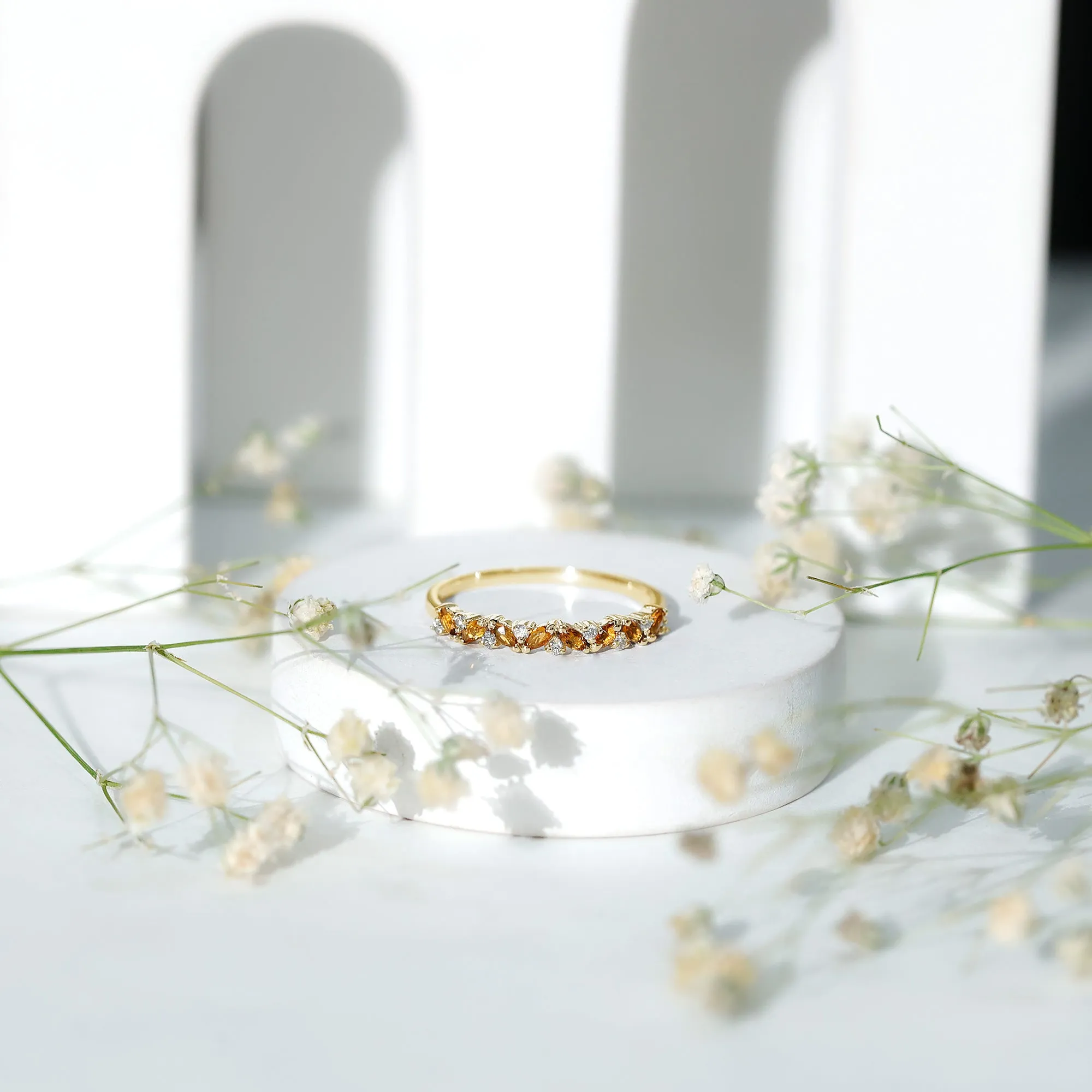 Marquise Citrine and Diamond Half Eternity Ring