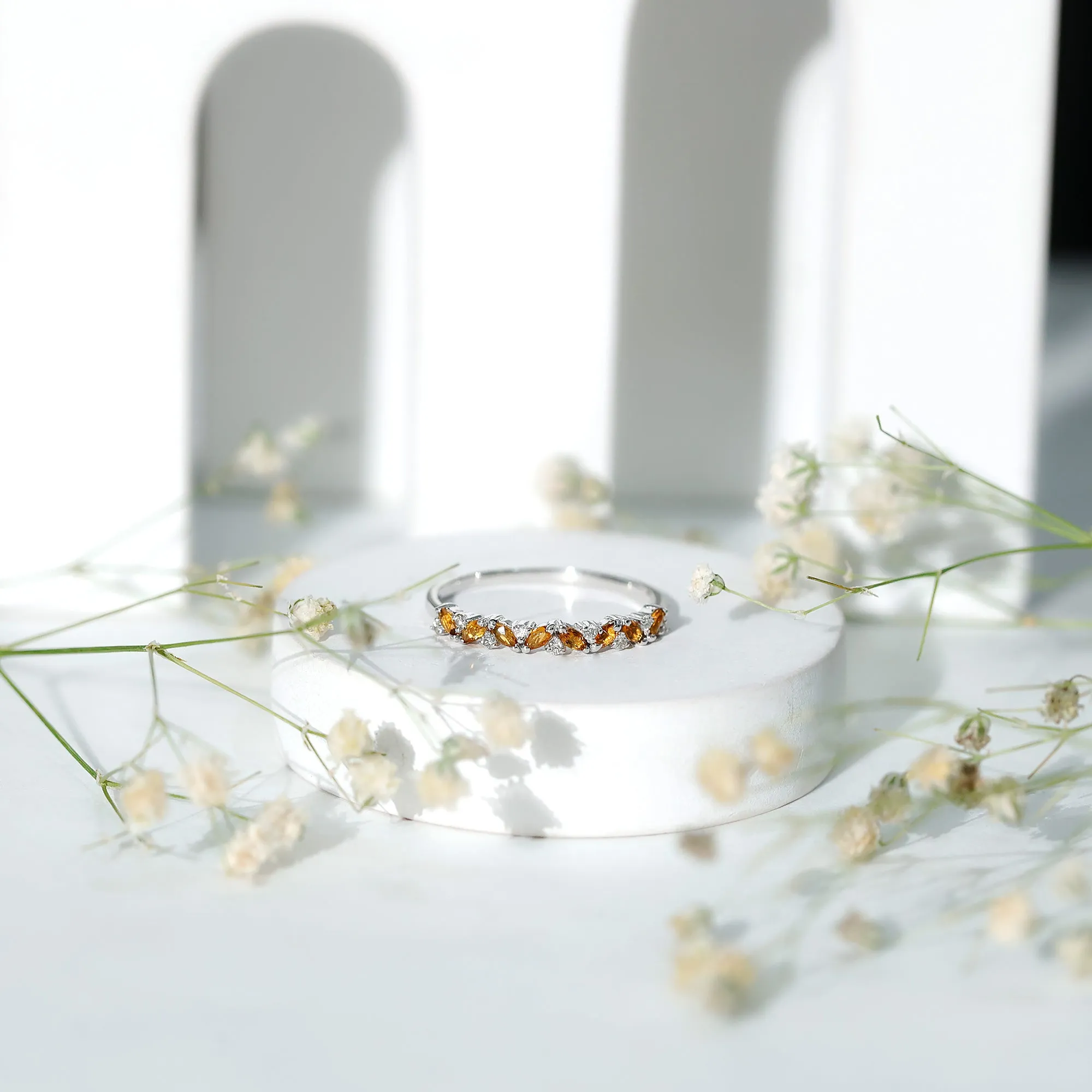 Marquise Citrine and Diamond Half Eternity Ring