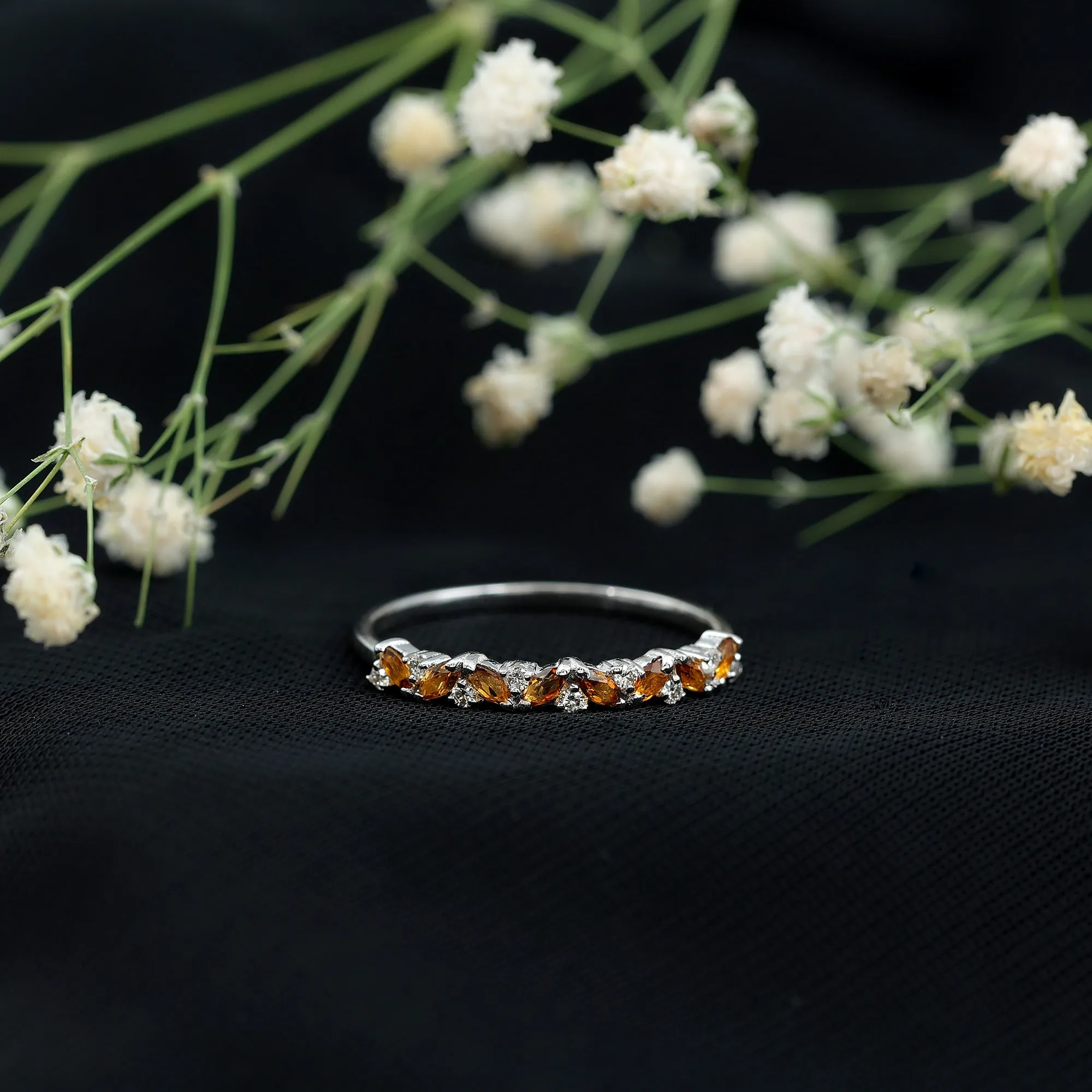 Marquise Citrine and Diamond Half Eternity Ring