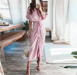 Meryl Satin Tie Front Midi Dress - Spring Coral