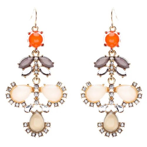 Modern Fashion Crystal Rhinestone Beautiful Floral Design Earrings E819 Beige