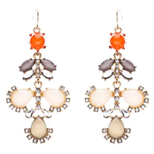 Modern Fashion Crystal Rhinestone Beautiful Floral Design Earrings E819 Beige