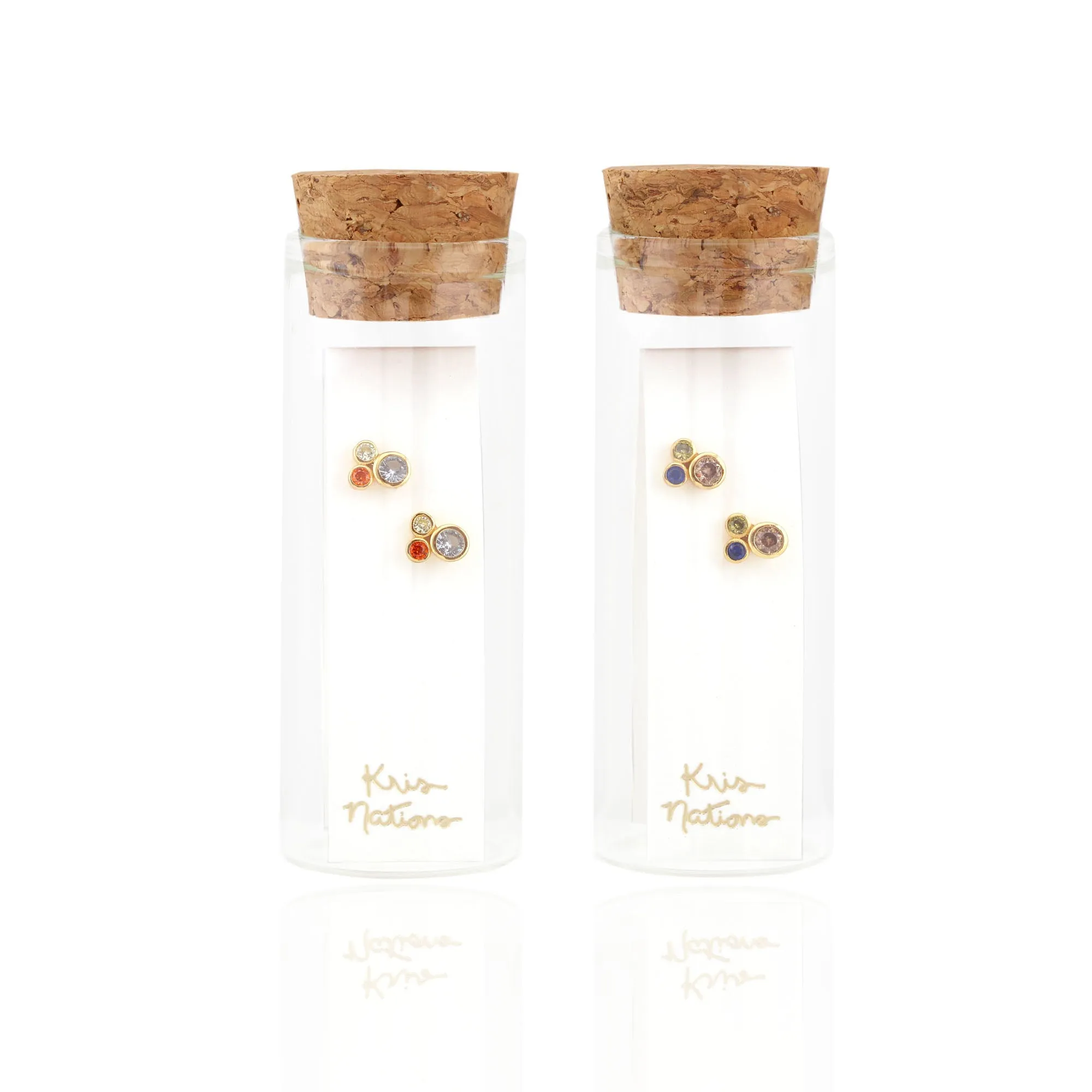 Modernist Stud Earrings with Blue Topaz, Yellow Citrine and Orange Topaz Crystals