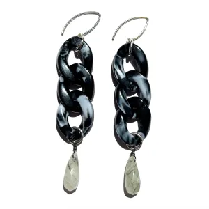 MPR x THE IMAGINARIUM: Black Marble 3 Drops with Tourmalinated Quartz and Silver Hooks