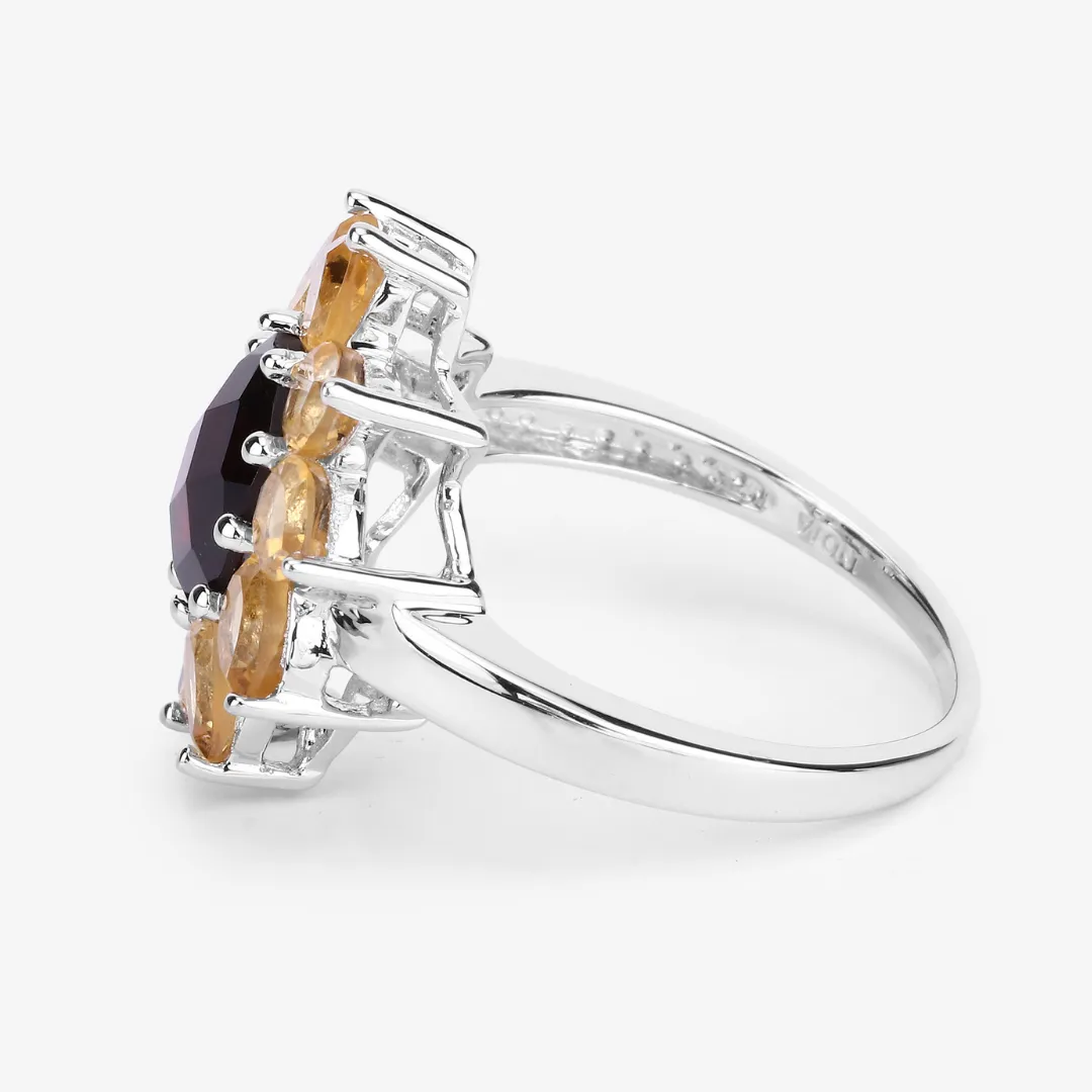 Natural Garnet and Citrine Sunflower Ring
