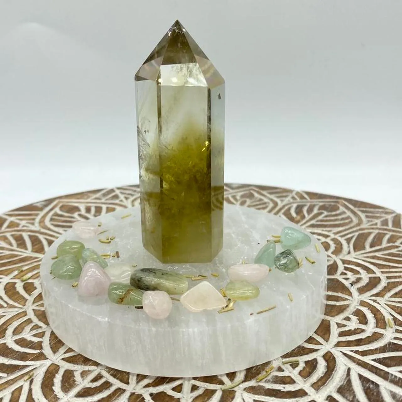 Natural Smokey Citrine Crystal Tower Point Generator