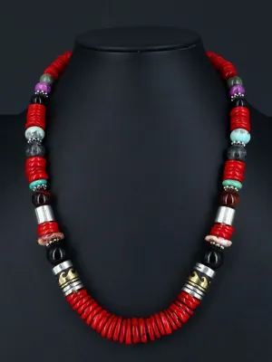 Navajo 21" Dyed Bamboo Coral Large Single Strand Beaded Necklace