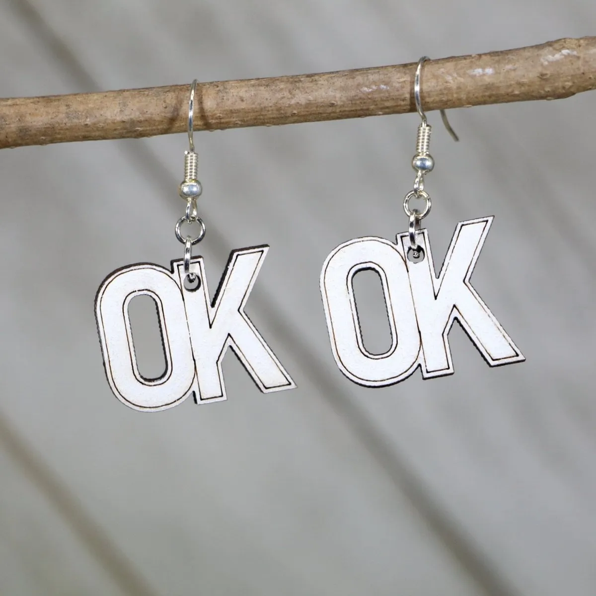 Oklahoma OK Wooden Dangle Earrings by Cate's Concepts, LLC