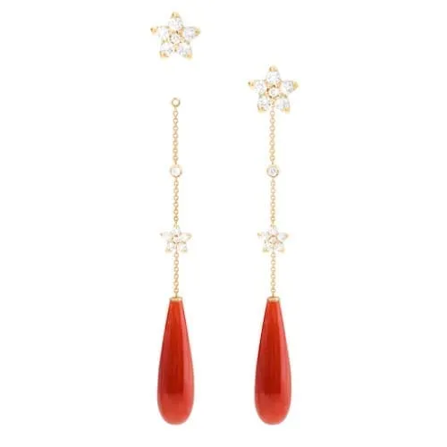 Ole Lynggaard Shooting Star Diamond and Coral Earring Set