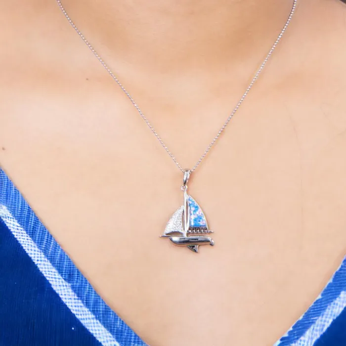 Opal Sailboat Pendant