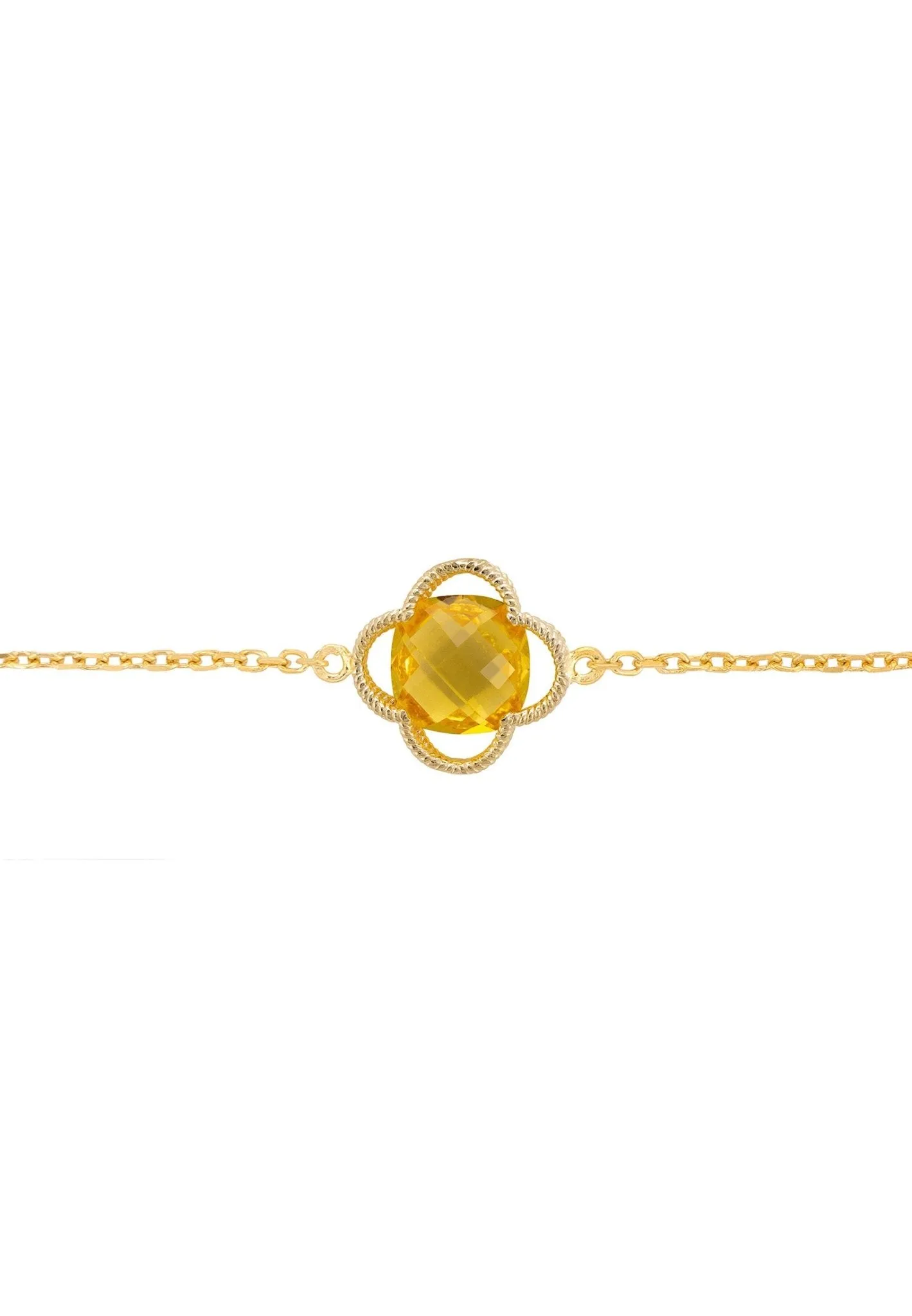 Open Clover Flower Gemstone Bracelet Gold Citrine