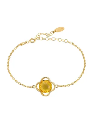 Open Clover Flower Gemstone Bracelet Gold Citrine