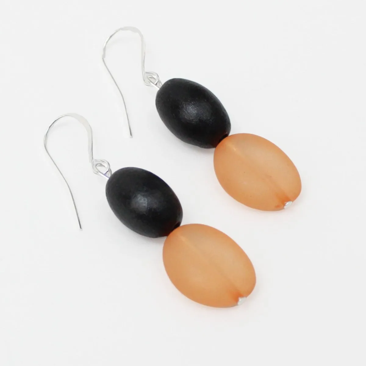 Orange Double Bead Dangle Earrings